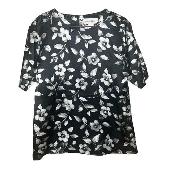 Rhodes Collections Tops - Rhodes Collections Womens Sz 2 Vintage Satin Blouse Short Sleeve Black Silver